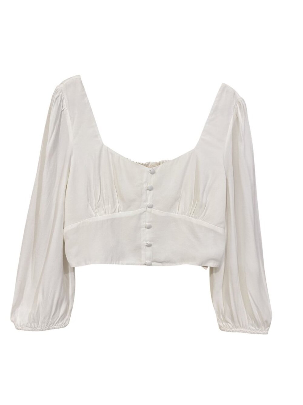 TVF for DVF White Crop Blouse Puff Sleeve Square Neck Top Size 12